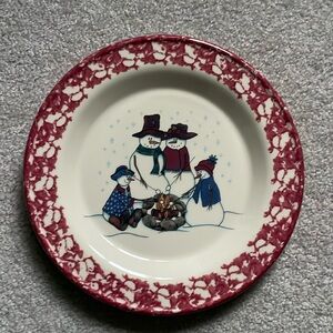 HENN WORKSHOPS - Snowmen Family Campfire 10” plate - rare